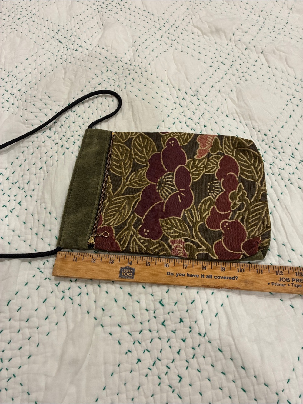 Olive Green Velvet Crossbody Bag with Floral Pocket - Picture 5 of 11